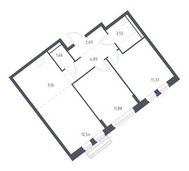 Планировка двухкомнатной(квартира) площадью 56.7 квадратных метров в ЖК “ЖК Рублевский Квартал”