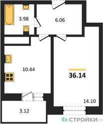 Планировка однокомнатной(квартира) площадью 36.14 квадратных метров в ЖК “ЖК ВОСТОК II”