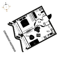 Планировка двухкомнатной(квартира) площадью 36.6 квадратных метров в “ЖК Интеллигент”