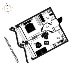 Планировка двухкомнатной(квартира) площадью 36.6 квадратных метров в ЖК “ЖК Интеллигент”