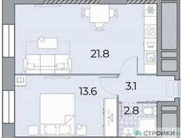 Планировка однокомнатной(квартира) площадью 41.3 квадратных метров в “ЖК ЗИЛАРТ”