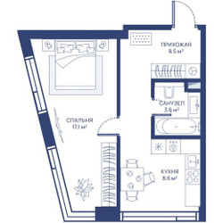 Планировка однокомнатной(квартира) площадью 37.8 квадратных метров в ЖК “ЖК Свет”