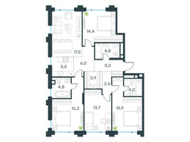 Планировка 4+ комнатной(квартира) площадью 113.9 квадратных метров в “ЖК Level Бауманская”