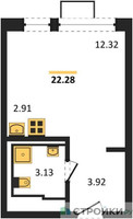 Планировка студии(квартира) площадью 22.28 квадратных метров в “ЖК Молжаниново”