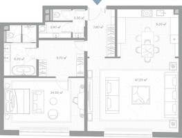 Планировка однокомнатной(квартира) площадью 113.7 квадратных метров в “ЖК Николь”