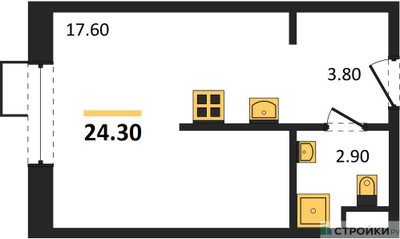 Планировка студии(квартира) площадью 24.3 квадратных метров в ЖК “ЖК Foreville (Форевилль)”