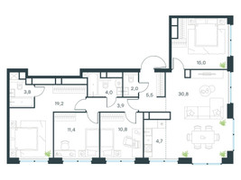 Планировка 4+ комнатной(квартира) площадью 111.1 квадратных метров в “ЖК Level Звенигородская”