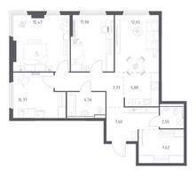 Планировка трехкомнатной(квартира) площадью 86.8 квадратных метров в “ЖК Пригород Лесное”
