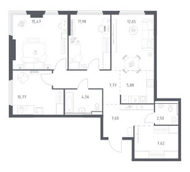 Планировка трехкомнатной(квартира) площадью 86.8 квадратных метров в ЖК “ЖК Пригород Лесное”