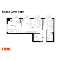 Планировка двухкомнатной(квартира) площадью 58.4 квадратных метров в “ЖК Белая Дача парк”