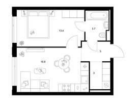 Планировка однокомнатной(квартира) площадью 39.9 квадратных метров в “ЖК Зеленый парк”