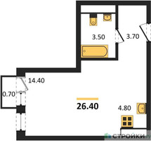 Планировка студии(квартира) площадью 27.4 квадратных метров в “ЖК Новая Щербинка”