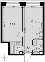Планировка двухкомнатной(квартира) площадью 46.7 квадратных метров в “ЖК Амбер Сити”