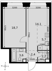 Планировка двухкомнатной(квартира) площадью 46.7 квадратных метров в ЖК “ЖК Амбер Сити”