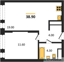 Планировка однокомнатной(квартира) площадью 38.9 квадратных метров в “ЖК Первый Московский”