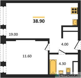 Планировка однокомнатной(квартира) площадью 38.9 квадратных метров в ЖК “ЖК Первый Московский”