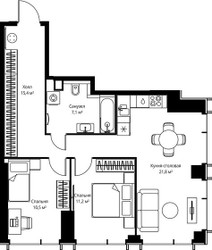 Планировка двухкомнатной(квартира) площадью 66 квадратных метров в ЖК “ЖК Веер”