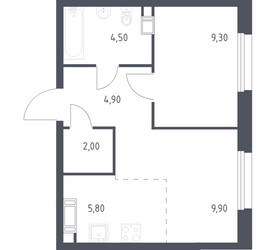 Планировка однокомнатной(квартира) площадью 36.4 квадратных метров в ЖК “ЖК ЭкоБунино (Южное Бунино)”