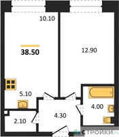 Планировка однокомнатной(квартира) площадью 38.5 квадратных метров в “ЖК Skolkovo ONE (Сколково Уан)”