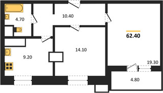 Планировка двухкомнатной(квартира) площадью 62.4 квадратных метров в “ЖК Парк Легенд 2”