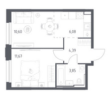 Планировка однокомнатной(квартира) площадью 36.59 квадратных метров в “ЖК Квартал Строгино”