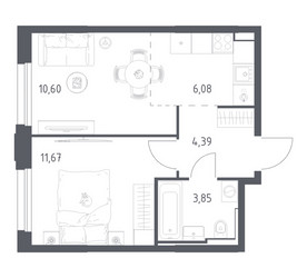 Планировка однокомнатной(квартира) площадью 36.59 квадратных метров в ЖК “ЖК Квартал Строгино”