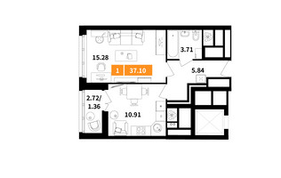 Планировка однокомнатной(квартира) площадью 37.1 квадратных метров в “ЖК Планерный Квартал”