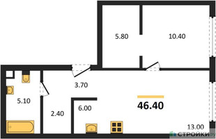 Планировка однокомнатной(квартира) площадью 46.4 квадратных метров в “ЖК Мангазея в Богородском”