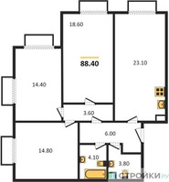 Планировка трехкомнатной(квартира) площадью 88.4 квадратных метров в “ЖК Парксайд”