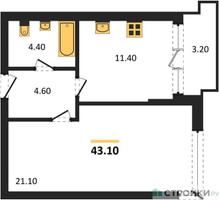 Планировка однокомнатной(квартира) площадью 43.1 квадратных метров в “ЖК VERY на Миклухо-Маклая (Вери на Миклухо-Маклая)”