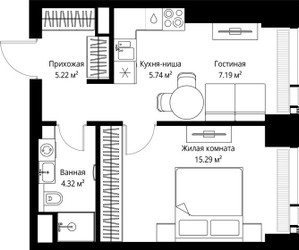 Планировка однокомнатной(квартира) площадью 37.76 квадратных метров в ЖК “ЖК Веер”