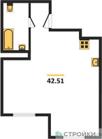 Планировка однокомнатной(квартира) площадью 42.51 квадратных метров в “ЖК Радость (Радумля Парк)”