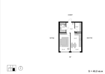 Планировка двухкомнатной(квартира) площадью 46 квадратных метров в ЖК “ЖК Мытищи Сити”