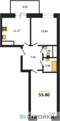 Планировка двухкомнатной(квартира) площадью 53.8 квадратных метров в ЖК “ЖК ВОСТОК II”