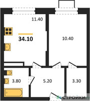 Планировка однокомнатной(квартира) площадью 34.1 квадратных метров в “ЖК Видный берег 2”
