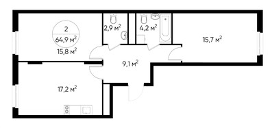Планировка двухкомнатной(квартира) площадью 64.9 квадратных метров в ЖК “ЖК Переделкино Ближнее”