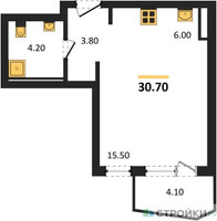 Планировка студии(квартира) площадью 30.7 квадратных метров в “ЖК "Коллекция"”