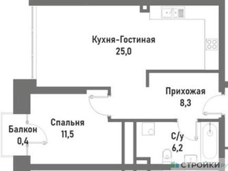 Планировка однокомнатной(квартира) площадью 51.4 квадратных метров в ЖК “ЖК Ренессанс”