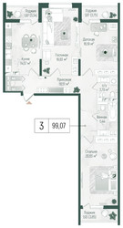 Планировка трехкомнатной(квартира) площадью 104.55 квадратных метров в ЖК “ЖК Рига Хиллс”