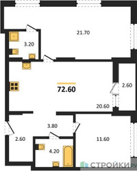 Планировка двухкомнатной(квартира) площадью 72.6 квадратных метров в ЖК “ЖК Первый квартал”