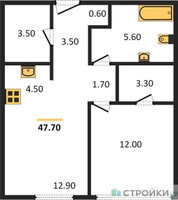 Планировка однокомнатной(квартира) площадью 47.4 квадратных метров в “ЖК SHIFT (Шифт)”