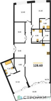 Планировка трехкомнатной(квартира) площадью 128.6 квадратных метров в “ЖК Остров”