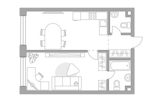 Планировка однокомнатной(квартира) площадью 48.83 квадратных метров в “ЖК MYPRIORITY Mnevniki (Май Приорити Мневники)”