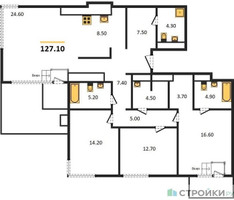 Планировка трехкомнатной(квартира) площадью 127.1 квадратных метров в “ЖК Russian Design District”