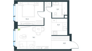 Планировка двухкомнатной(квартира) площадью 38.7 квадратных метров в “ЖК Level Мичуринский”