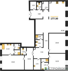 Планировка трехкомнатной(квартира) площадью 177.3 квадратных метров в ЖК “ЖК Nicole (Николь)”