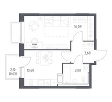 Планировка однокомнатной(квартира) площадью 34.3 квадратных метров в “ЖК Томилино Парк”