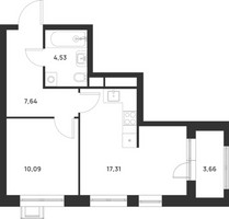 Планировка двухкомнатной(квартира) площадью 44.3 квадратных метров в “ЖК Талисман на Рокоссовского”