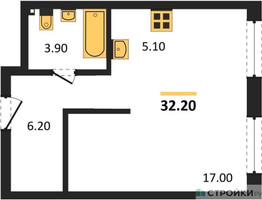 Планировка студии(квартира) площадью 32.2 квадратных метров в “ЖК Skolkovo ONE (Сколково Уан)”