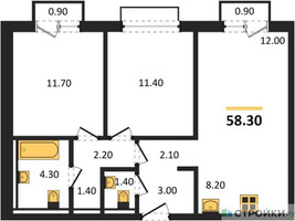 Планировка двухкомнатной(квартира) площадью 58.3 квадратных метров в “ЖК Равновесие”